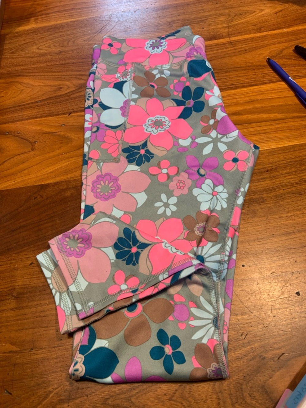 Athletic Works Floral Leggings - Pink, Taupe & Teal